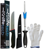 Boning or Sticking Knife, Sheath, VSharpener and Cut Resistant Glove Set
